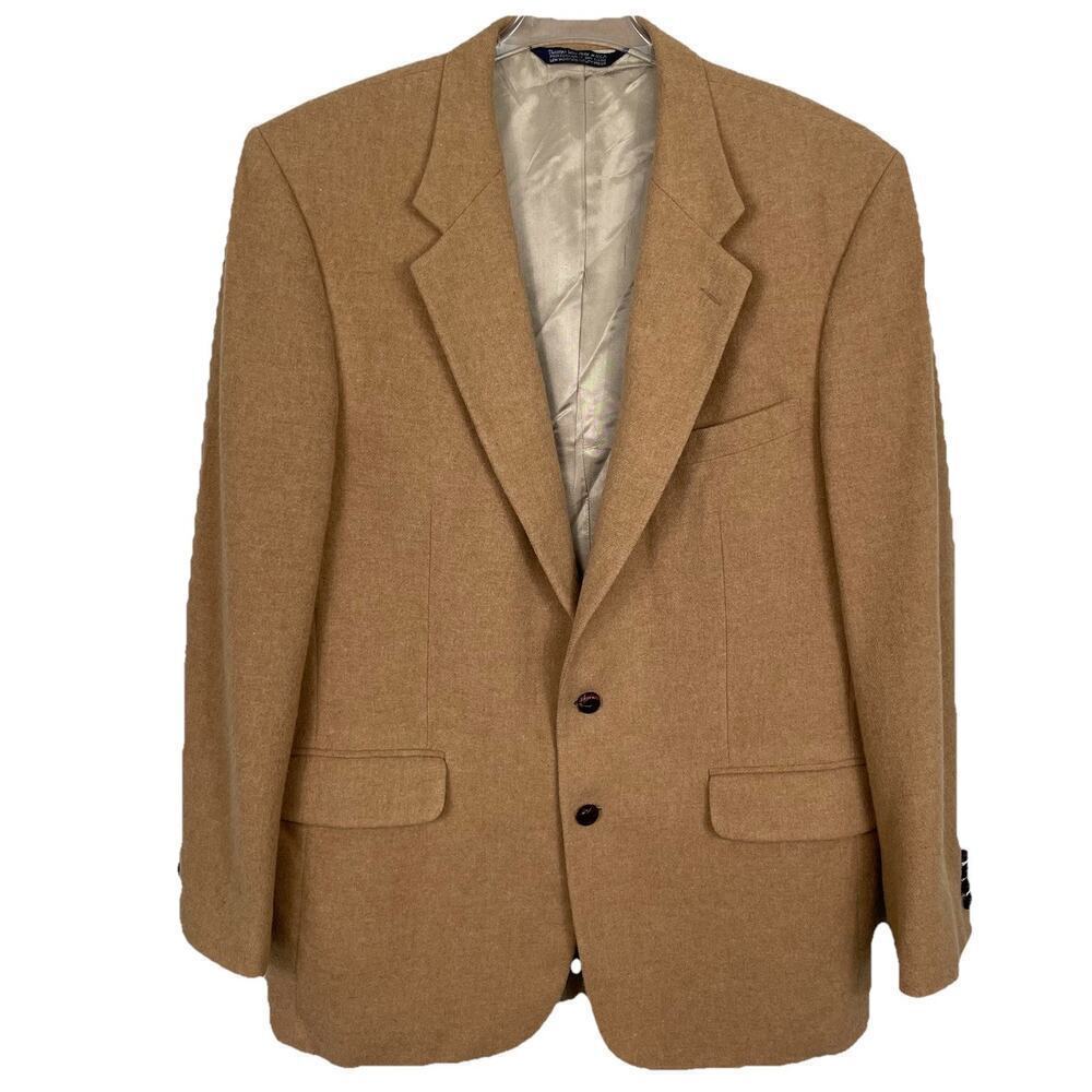 Vtg Lands End Camel Hair Wool Sport Coat Blazer Mens 44L Tan Preppy Business